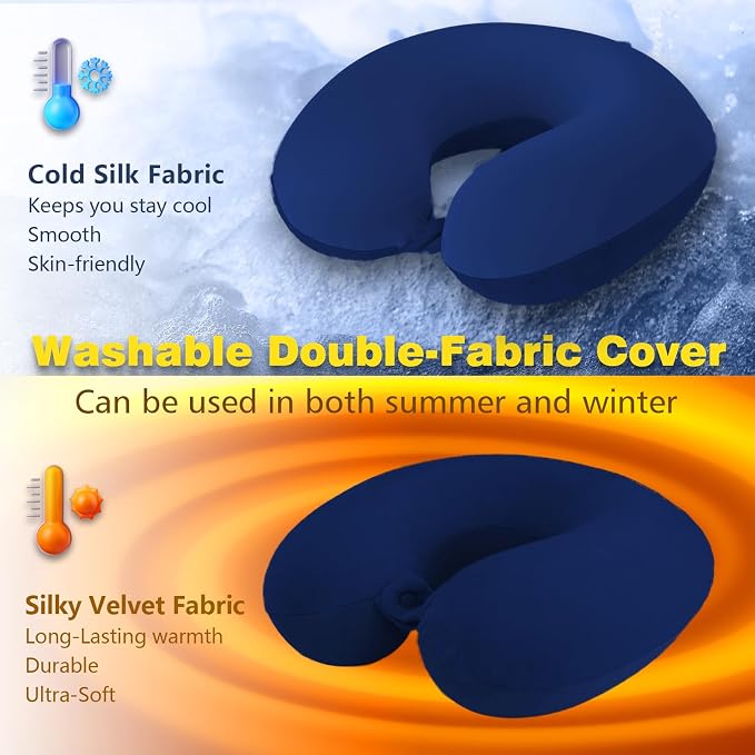 Travel Pillow, Memory Foam Neck Pillow for Traveling, U Shape Airplane Portable Flight Pillow Adult Travel Neck Pillow for Plane Train Car Home Office (Dark Blue) - Image 2