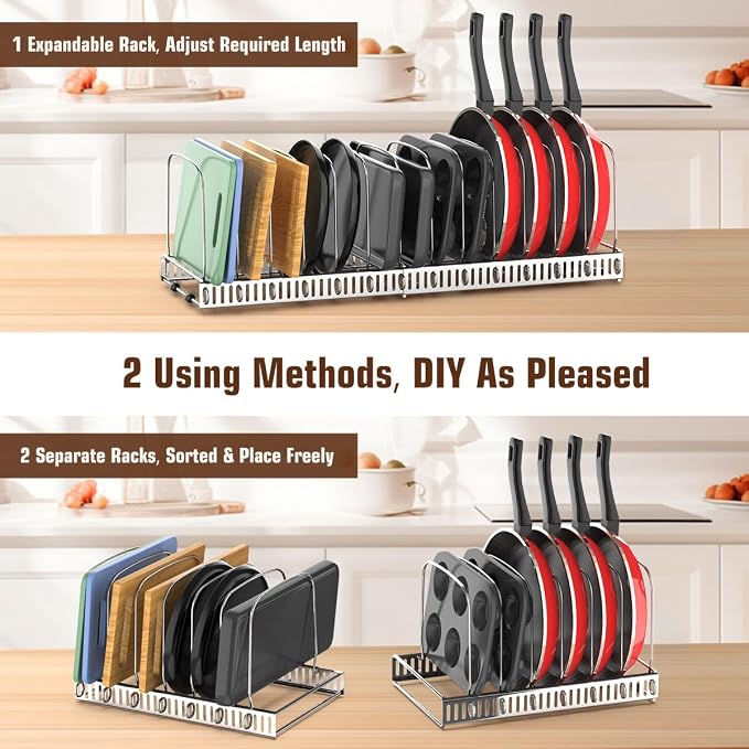 Housolution Cutting Board and Baking Tray Cookie Sheet Organizer, Silver | 12"-23" Expandable, 14 Adjustable Dividers, Sturdy Metal Construction, Easy Assembly - Image 4