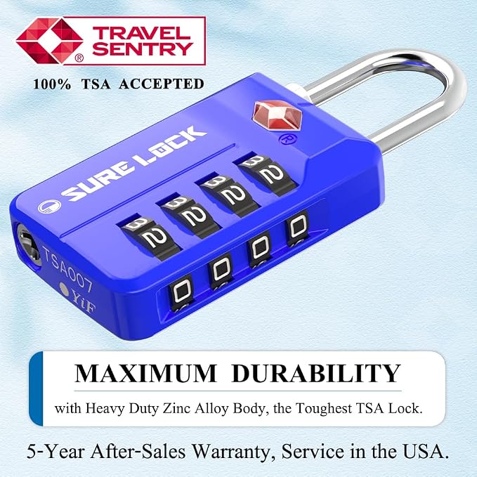 SURE LOCK TSA Approved 4-Digit Resettable Combination Luggage Locks with Open Alert, Easy-Read Dials - for Luggage, School Lockers, Gym, Office, Toolbox & Security Cases(Blue 2 Pack) - Image 2
