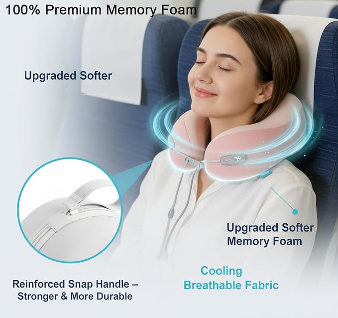 Travel Pillow with Cool Material,Neck Pillow for Traveling 100% Pure Memory Foam,Travel Neck Pillow with Hard Case, Airplane Pillow for Traveling,Travel Essentials (Pink) - Image 2