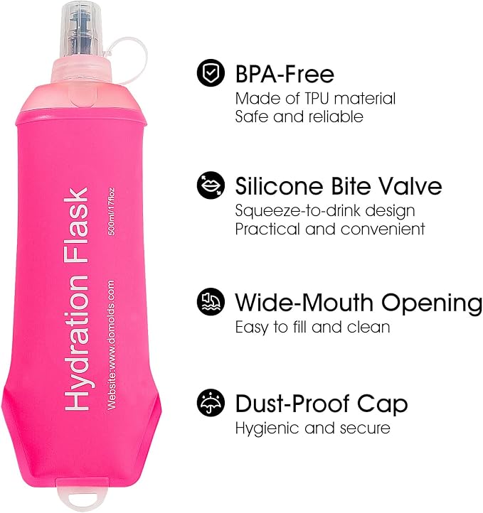 GUYI GYGYL Soft Flask, Collapsible Water Bottle for Sports, 500ml Pink | TPU Collapsible Water Bottle for Hydration Pack, Running Vest, Leak-Proof Folding Bottle for Hiking Cycling Climbing Jogging - Image 3