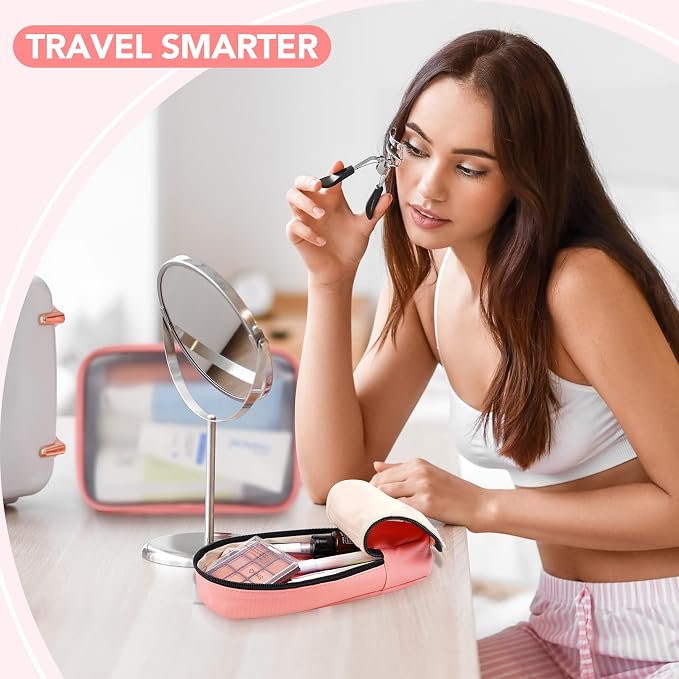 5-Piece Travel Toiletry Bag for Women, Organize Toiletries and Cosmetics | Personal Travel Essentials, with Hanging Toiletry Bag, Clear Cosmetic Bag, Makeup Bag, Jewelry Case & Cable Pouch - Pink - Image 4