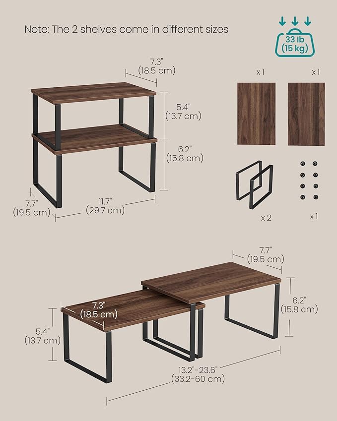 SONGMICS Cabinet Organizer Shelf, Set of 2 Spice Rack, Kitchen Storage | Kitchen Counter Storage Spice Rack, Particleboard, Steel, Natural Walnut and Matte Black, BYSTRO Collection UKCS020K01 - Image 6