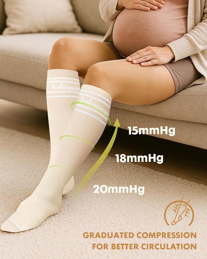 Thick Soft Cotton Compression Socks | 2 Pairs 15-20mmHg Cushioned Soft Breathable Comfortable Knee High Compression Socks for Women Men, Pregnancy Travel Nurse - Image 5