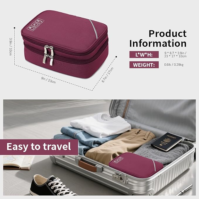 Lanola Electronic Organizer Travel Double Layer Cable Organizer Bag,Accessory Bag for Hard Drives,Cables,USB,SD Card,Memory Cards,Flash Drive,etc. - Red - Image 2