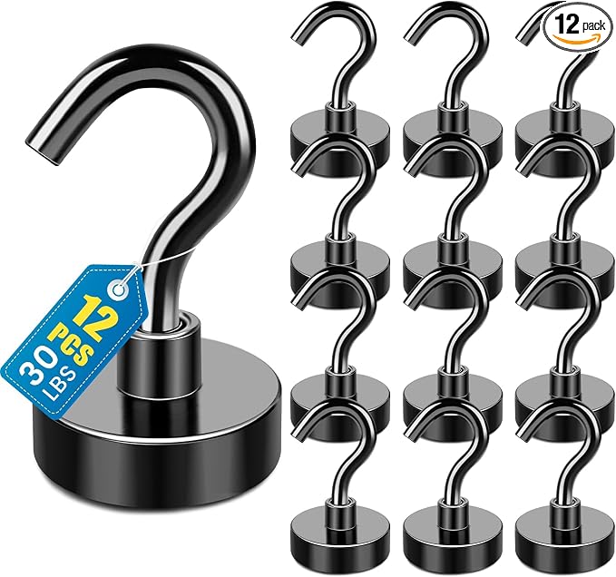 LOVIMAG Magnetic Hooks, Cruise Essentials 2026, 12 Pack-30LBS | Heavy Duty Strong Magnet Hook for Cruise Cabin, Refrigerator Fridge, Ship, Classroom, Kitchen Grills, Black by LOVIMAG
