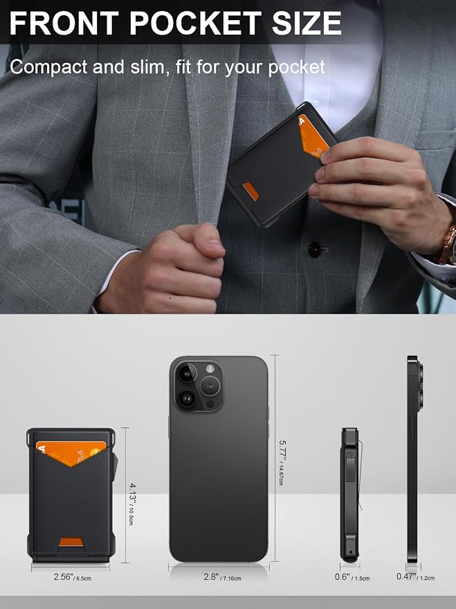 Wallet for Men RFID Wallet with 2 ID Windows & Money Clip, Slim Pop Up Card Holder for 10-12 Cards, Bifold Minimalist Smart Wallet for Front Pocket, Compact Metal Credit Card Holder, Gifts for Men - Image 7