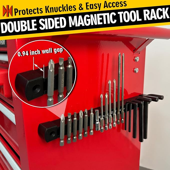 Double Sided Magnetic Tool Holder, 12 Inch Magnetic Tool Bar, Heavy Duty Wall Mount Strip with Ultra Strong Magnet for Garage, Workshop, Jobsite, Shed and Kitchen (2 Pack) - Image 7