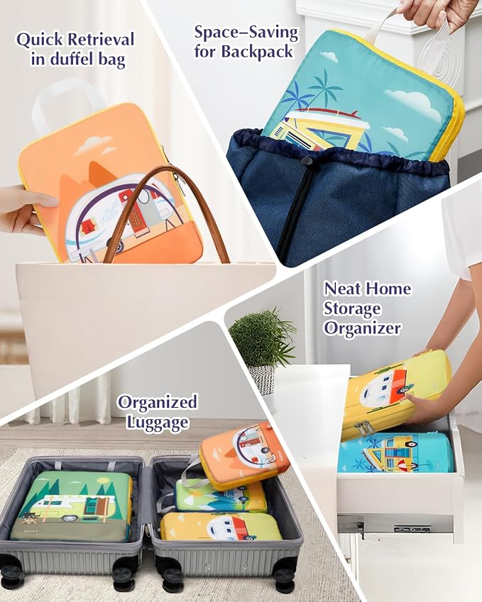 Gonex 6-Piece Compression Packing Cubes with Shoe & Laundry Bags | Unique Printed Design, Ripstop Fabric, Double-Zip Compression, Carry-On Friendly, Lightweight - Image 8