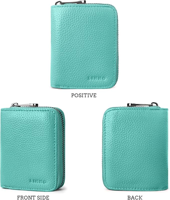 Linno RFID 20 Slots Credit Card Holder Genuine Leather Small Wallet for Women or Men with Zipper - Image 5