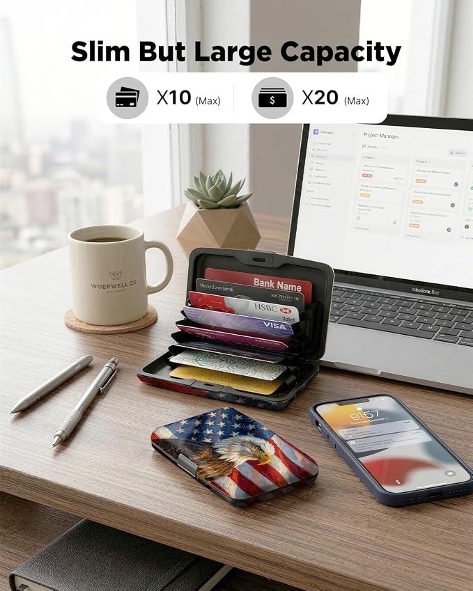 Maicican RFID Blocking Aluminum Credit Card Holder | Slim Metal Wallet for Women & Men, Business Card Case for Travel, Fits Front Pocket, Card holder wallet - American Flag Eagle - Image 5