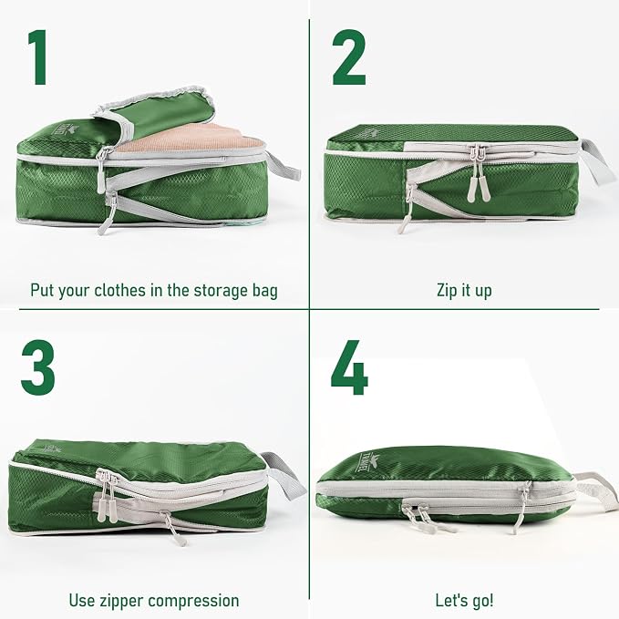 6 Set Compression Packing Cubes, Suitcase Organizer, Lightweight Travel Essentials, Compression Bags For Travel Accessories Luggage Storage Set (6Pcs, Green) - Image 3