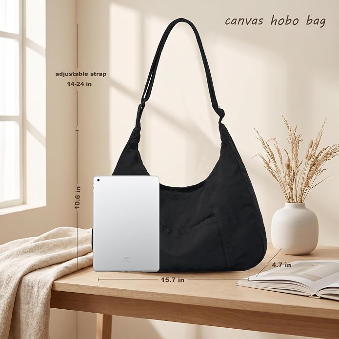 Canvas Hobo Crossbody Tote Bag for Women and Men Messenger Bags | Canvas Tote Bag With Zipper,Canvas Crossbody Bag,Canvas Hobo Bag,Shoulder Bag for Women,Travel Work College Purse Handbag - Image 4