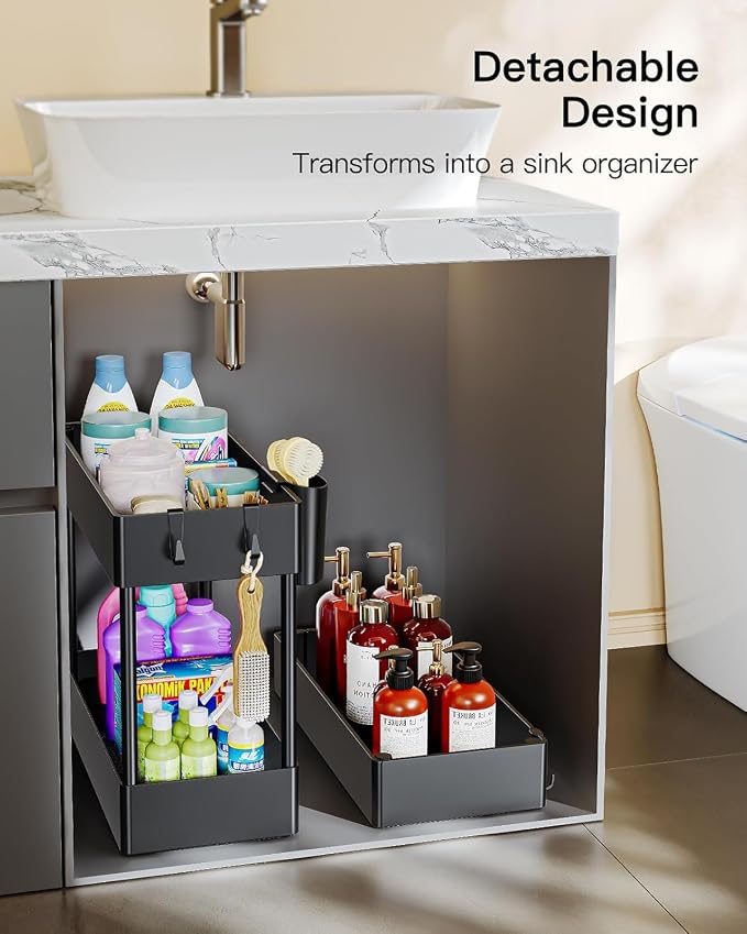 Pipishell 3 Tier Bathroom Storage Cart, Slim Storage Cart with Wheels,Black | 7.1 inch Wide - Fits Narrow Spaces, 1 Storage Cup and 6 Hooks, Ventilation Holes, Durable ABS Material, Detachable Wheels - Image 9