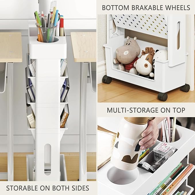 5-Tier Rolling Bookshelf Magazine Rack with Wheels Black | Mobile Bookcase, Book Storage File Folder Organizer Cart for Home Study Office Living Room Classroom - Image 6