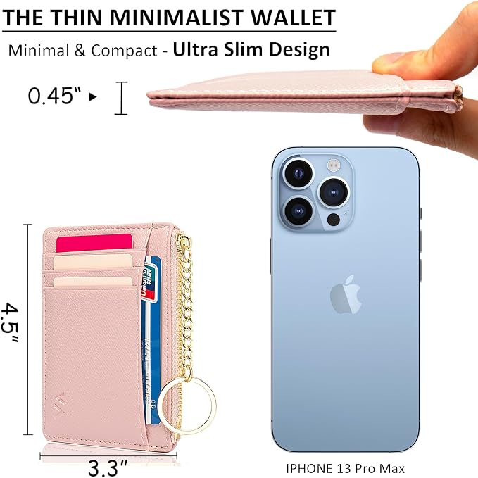 Valentoria Slim RFID Blocking Card Holder Small Pocket Wallet Keychian Zipper Coin Purse Mini Cash & Coin & Cards Case for Women Men | Slim - Image 6