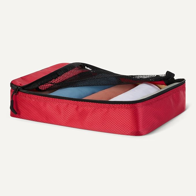 Amazon Essentials 4-Piece Packing Cubes Travel Accessories Set, Luggage Organizer with Double Zipper, Mesh Top, Space-Saving, Medium, Red (Previously Amazon Basics) - Image 3