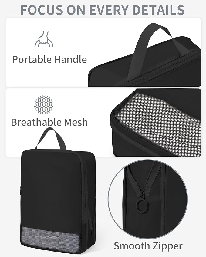 11-Piece Expandable Compression Packing Cubes, Travel Luggage Organizers Set for Suitcase, Lightweight Fabric Packing Bags for Travel Essentials Black - Image 4