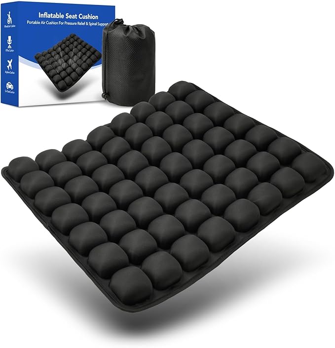Inflatable Seat Cushion with Press-to-Inflate Design,Airplane Seat Cushion | Self-Inflating Pressure Relief Pad for Office Chair,Travel & Long Sitting,Portable Cushion for Tailbone & Sciatica Discomfort by RUIERS