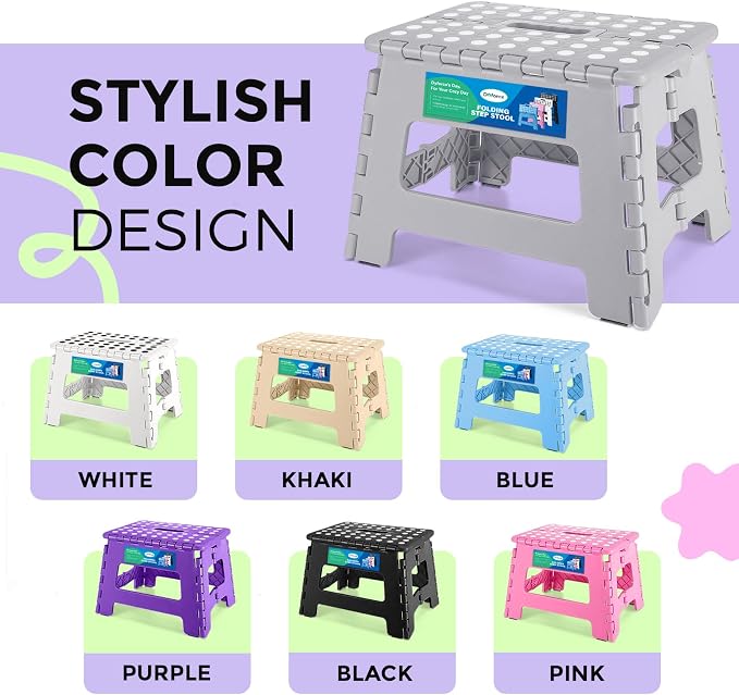 Dyforce Kids Step Stool 9 Inch, 300lbs Folding Step Stool for Toddler | Step stool Grey,Anti-slip Heavy Duty with Handle, Lightweight Foldable Foot Stool for Bathroom Kitchen Bedroom Outdoor - Image 9