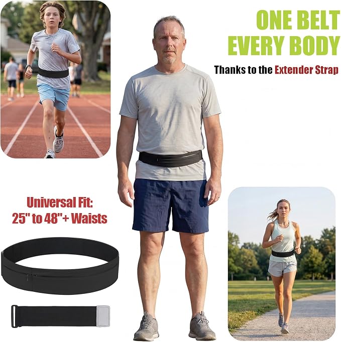 Wide Running Belt For Runners & Travelers - Adjustable Magic Tape with Extender Strap, Fits Most Sizes Without Bouncing, Holds Phone & Essentials for Workout (Gray) - Image 5