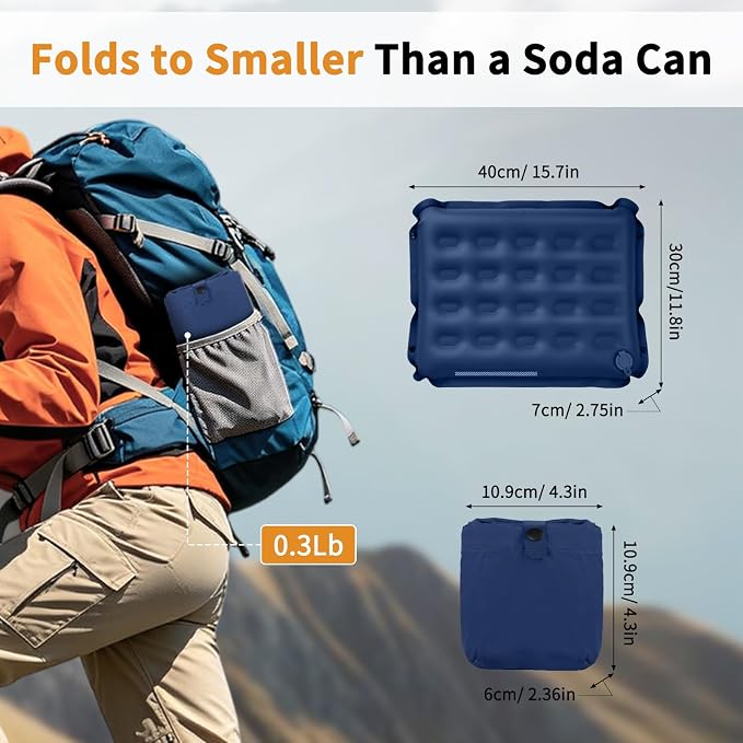 Inflatable Seat Cushion with Adjustable Firmness (Dark Blue) | adjustable firmness, lightweight, waterproof, non-slip. For stadium, office, camping, car & long flights - Image 3