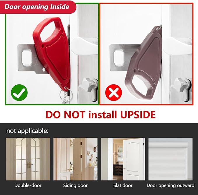 Portable Travel Door Lock, No Tool Hotel Door Latch, Red, 1 Pack | Stainless Steel Lock Plate, Installs At The Door Latch Without Tools, Compact Design For Hotels, Apartments And Dorm Rooms - Image 2