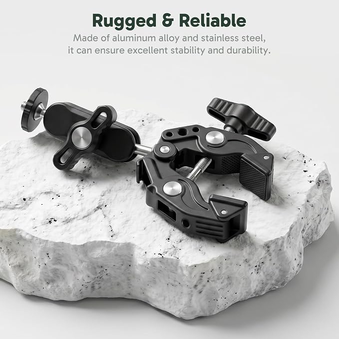 AKASO Camera Super Clamp Mount with Phone Clip Dual Ballhead Magic Arm | Clamp Mount with Cold Shoe for GoPro, Insta360, DJI Action, Osmo 360, EK7000/EK7000 Pro, Brave 4, Brave 7 LE Action Cameras - Image 5