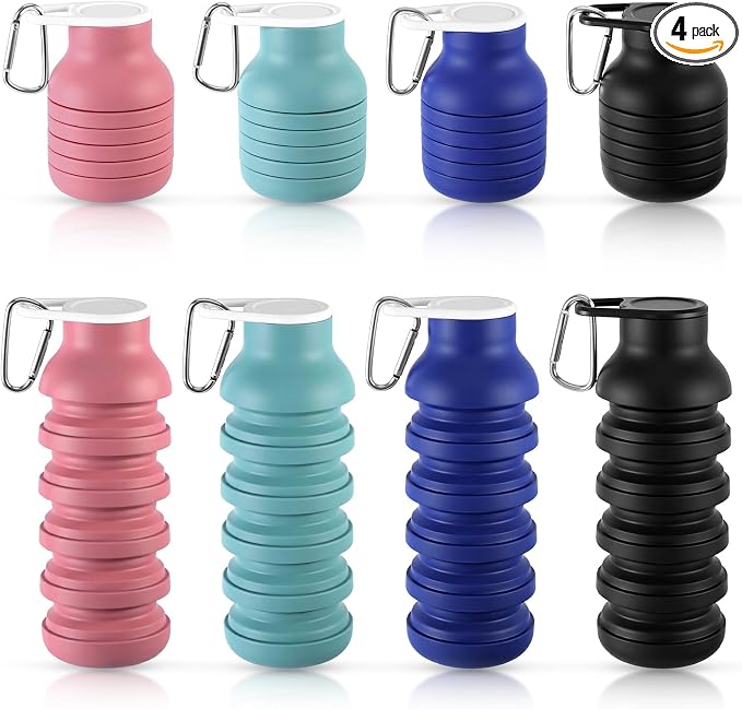 LemonRoad 4 Pcs 20 oz Portable Collapsible Water Bottles Reusable Silicone Foldable Water Bottle Lightweight Leakproof Expandable for Gym Traveling Camping Hiking Sports (Multicolor) by Unknown