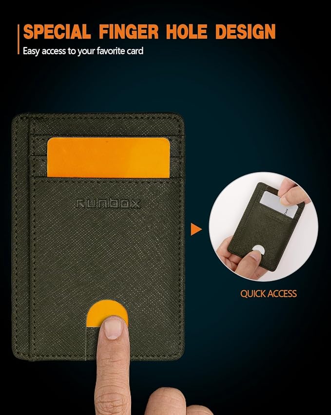 RUNBOX Slim Wallet for Men and Women, RFID Blocking Leather Card Holder | Minimalist 8-slot design fits IDs and credit cards in a thin profile for front pockets, purses, pants and travel - Image 4