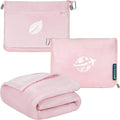 PAVILIA Travel Blanket and Pillow, Arms Opening Airplane Blankets for Adults, Compact Plane Blanket with Arm Hole 2-in-1 Bag for Flight Car Camping Fit in Luggage Backpack Traveler Gift, Pink by PAVILIA