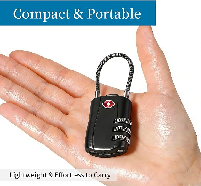 BLOSSOM TSA Approved Luggage Lock with Flexible Steel Cable - 3-Dial Combination Padlock for Suitcases, Backpacks & Bags - Keyless Travel Lock with Cut-Resistant Cable & Zinc Alloy Body (2 Pack) (2) - Image 5