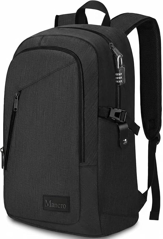 Mancro Business Travel Laptop Backpack, Anti Theft Slim Laptop Bag for Men | Water Resistant Work Backpack with Lock, Tech Computer Bag with Laptop Compartment Fits 15.6 Inch Laptop for Travel, Black - Image 8