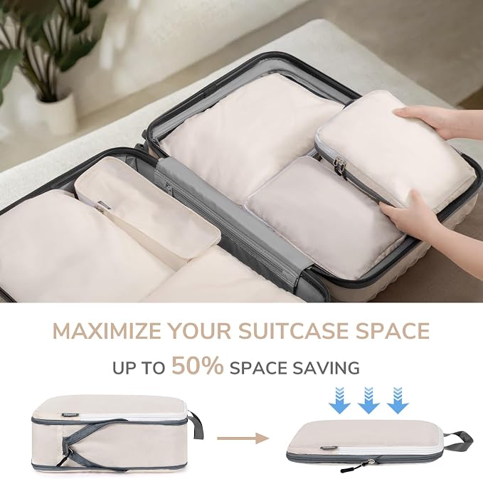 7 Set Packing Cubes for Travel Women, Suitcase Organizer, Beige | Travel Essentials for Suitcase, Luggage Organizer Bags for Travel with Shoe Bag, Travel Bags for Shoes, Clothing - Image 6