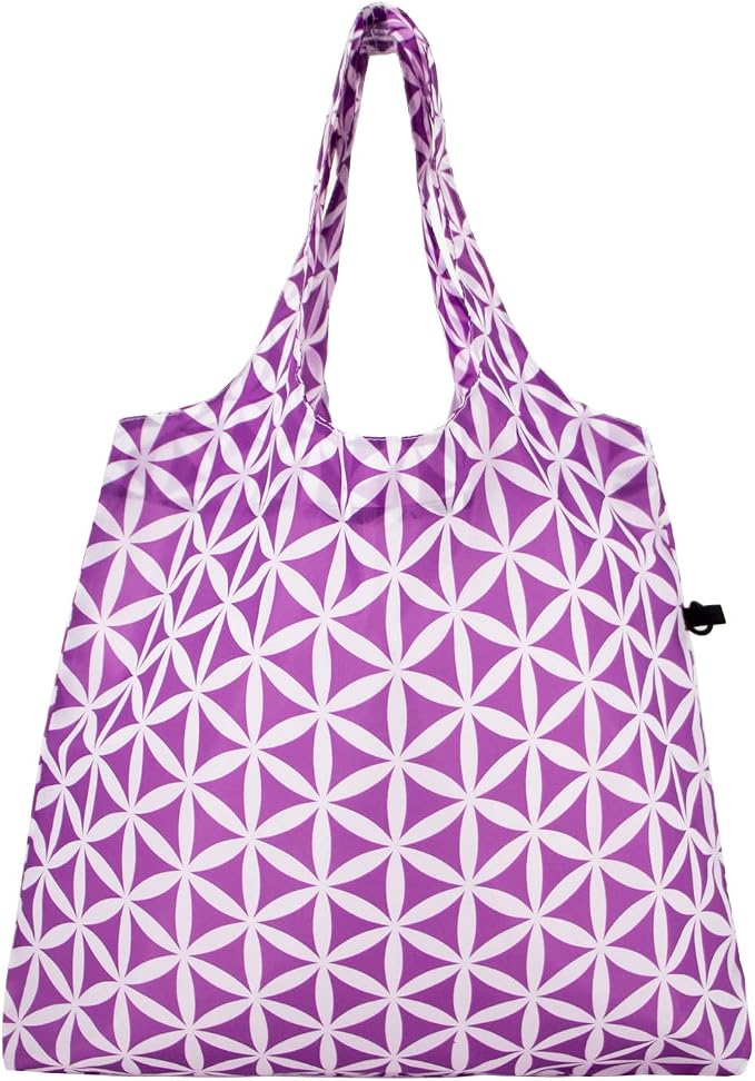 HOLYLUCK Reusable Grocery Bags,Heavy Duty Foldable Shopping Tote Bag (Standard, 3 Purple Geometric Flowers) - Image 3