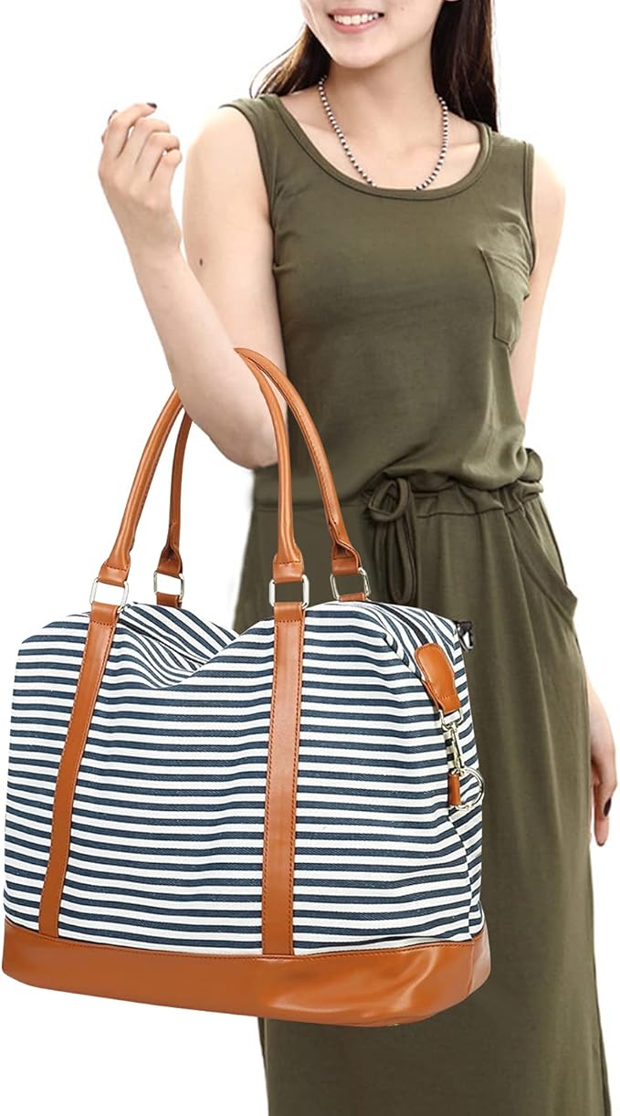 Bluboon Travel Tote Bags with Zipper Ladies Canvas Bag Weekender Overnight Bag for Women Carry on Duffel Bag Trolley Sleeve - Image 2