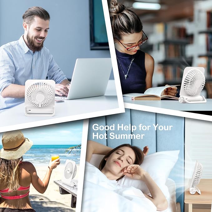 EasyAcc Small Travel Desk Fan with 4000 Capacity, Slim Rechargeable Portable Fan for SlumberPod and Camping, 180° Tilt, Fully Foldable, Office and Travel Essential - Image 5