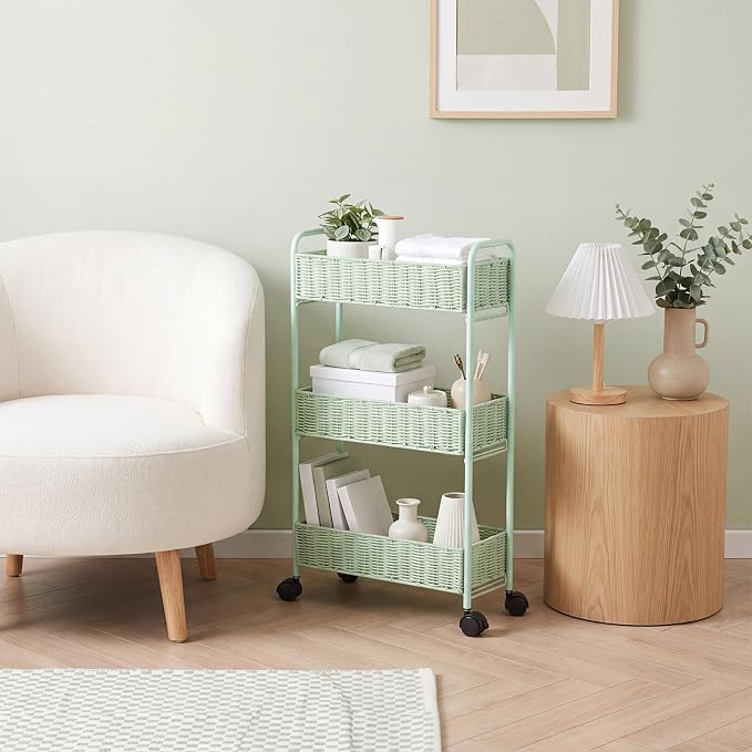 Utility Slim Storage Cart,3-Tier Rolling Kitchen Office Laundry Room Cart with Wheels,Mobile Shelving Unit Organizer for Living Room,Bathroom, Baby Diaper,Art,Dining Room Narrow Places - Image 7