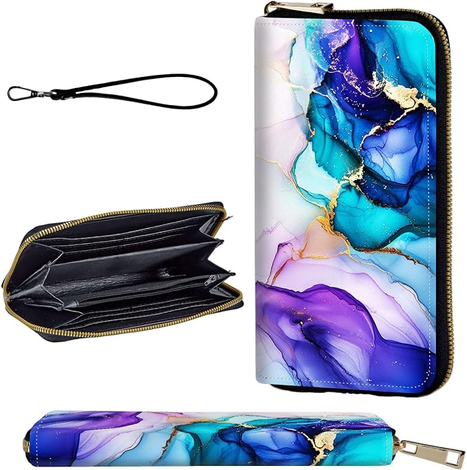 Wallet,Leather Long Wallet Suitable For Ladies And Teenagers - Detachable Wristband + RFID Travel Wallet With Card Slot - Colorful Marble by Unknown