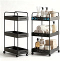 Extendable 3 Tier Heavy Duty Metal Utility Cart for Bath, Black | Adjustable Storage Slim Cart | with 360° Swivel Wheels Cart | Detachable | Perfect for Laundry, Kitchen, Office, Garage by HOFUSUSER