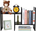 Adjustable Desktop Shelf Wood Small Bookshelf Desk Supplies Organizers and Accessories Storage Display Rack Office Decor, Black by PAG