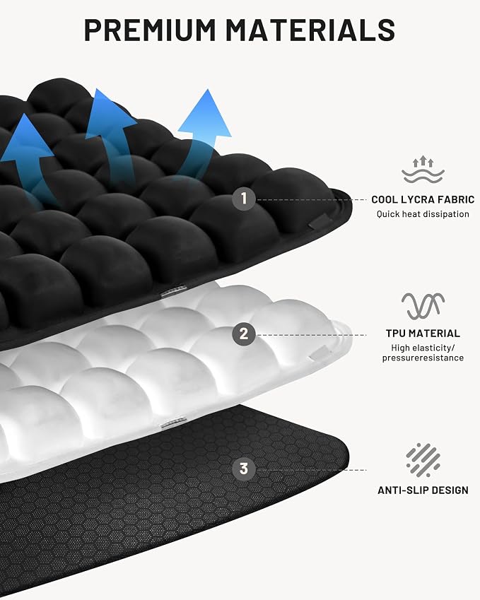 Inflatable Seat Cushion for Office, Travel, Car & Wheelchair - Inflating Air Cushion Seat, Portable Comfort Seat Cushions for Airplane, Stadium, Chair - Ergonomic Support for Long Sitting (Black) | Inflating Air Cushion Seat, Portable Comfort Seat Cush... - Image 3