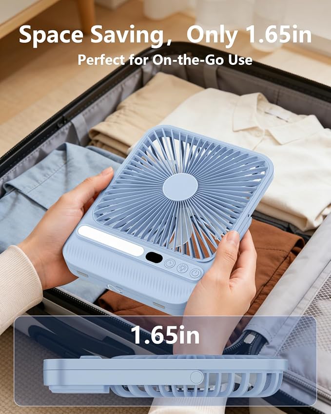 8000mAh Ultra-Thin Portable Travel Fan with Timer, Light&LED Display | 7in,28H Max Cooling Time,<42dB quiet for sleeping,cruise approved,4 Speeds Wind,Rechargeable Battery Fan for hotel office - Image 4
