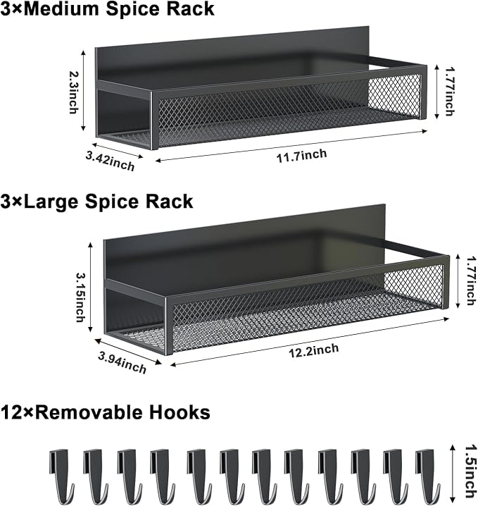Aufworld Magnetic Spice Rack for Refrigerator, 6 Pack Magnetic Shelf, Fridge Magnet Organizer with Moveable 12 Hooks, Magnetic Fridge Shelf for Kitchen Organization and Storage (6 Pack) - Image 2