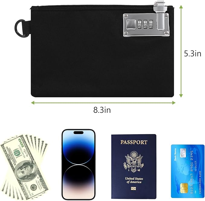 KeeKit Money Bag with Lock, 2 PCS Lockable Money Bag, 5 x 8 Inches Locking Accessories Pouch for Cash, Jewelry, Passports, Medicine, Credit Cards (‎Black & Grey) - Image 7