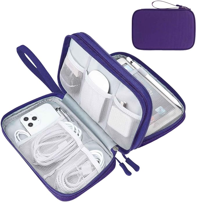 FYY Electronic Organizer, Travel Tech Pouch Bag, Large, Purple | Wrist Strap, Waterproof, Double Layers Portable Electronics Travel Carrying Case for Cord, Charger, Daily Business Trips Use by FYY