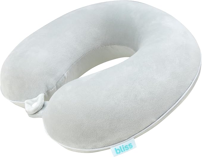 Bliss Neck Pillow Lightweight U-Shaped High Density Memory Foam | Structured Support for Rest on Flights, Car Rides or at the Office, Snap Closure Clips to Your Bag for Easy Carrying by Bliss