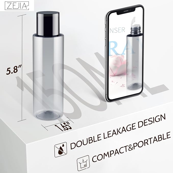 150ML/5OZ Travel Size Toiletries, 6 Pack Travel Size Containers | Double Leak Proof & Refillable Plastic Travel Bottles for Shampoo, Lotion, Body Wash with 6pcs Labels - Image 2