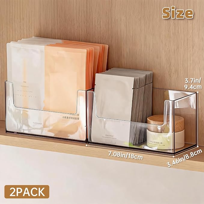 PAVSTINE 2 Pack Clear Medicine Cabinet Organizer, Slim Open Face Mask Storage Box for Sheet Masks and Skincare, Space-Saving Makeup Holder for Bathroom, Vanity, Countertop - Image 2