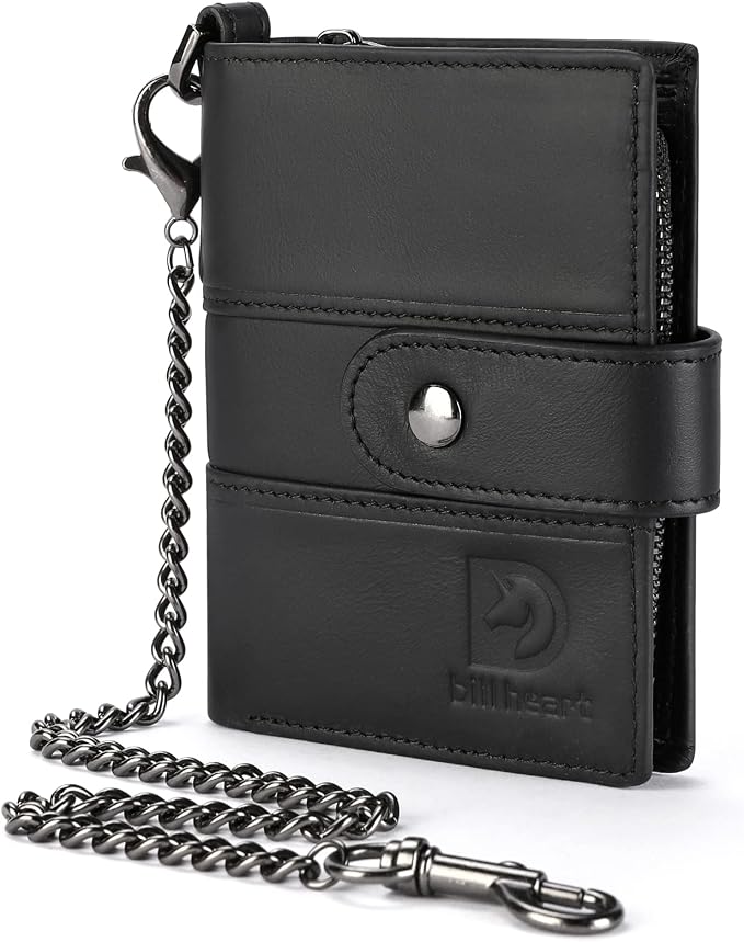 bill heart Chain Wallets for Men, RFID Blocking Genuine Leather Wallets with Anti-Theft Chain by bill+heart